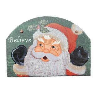 Hand painted Santa on Slate Stone Christmas decor 12x9"by Hand Made Designs VTG